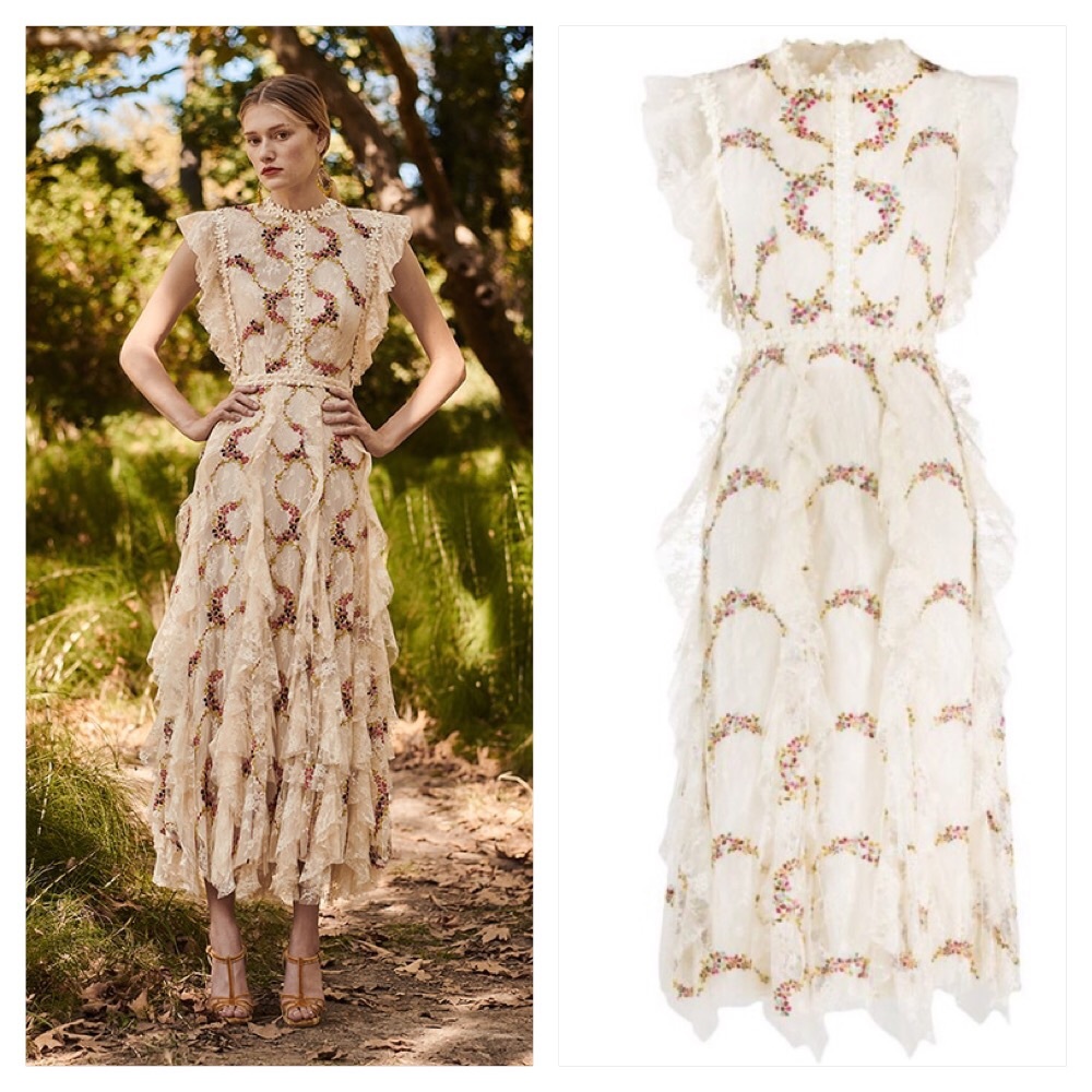 NWT COSTARELLOS EMBROIDERED LACE RUFFLE DRESS